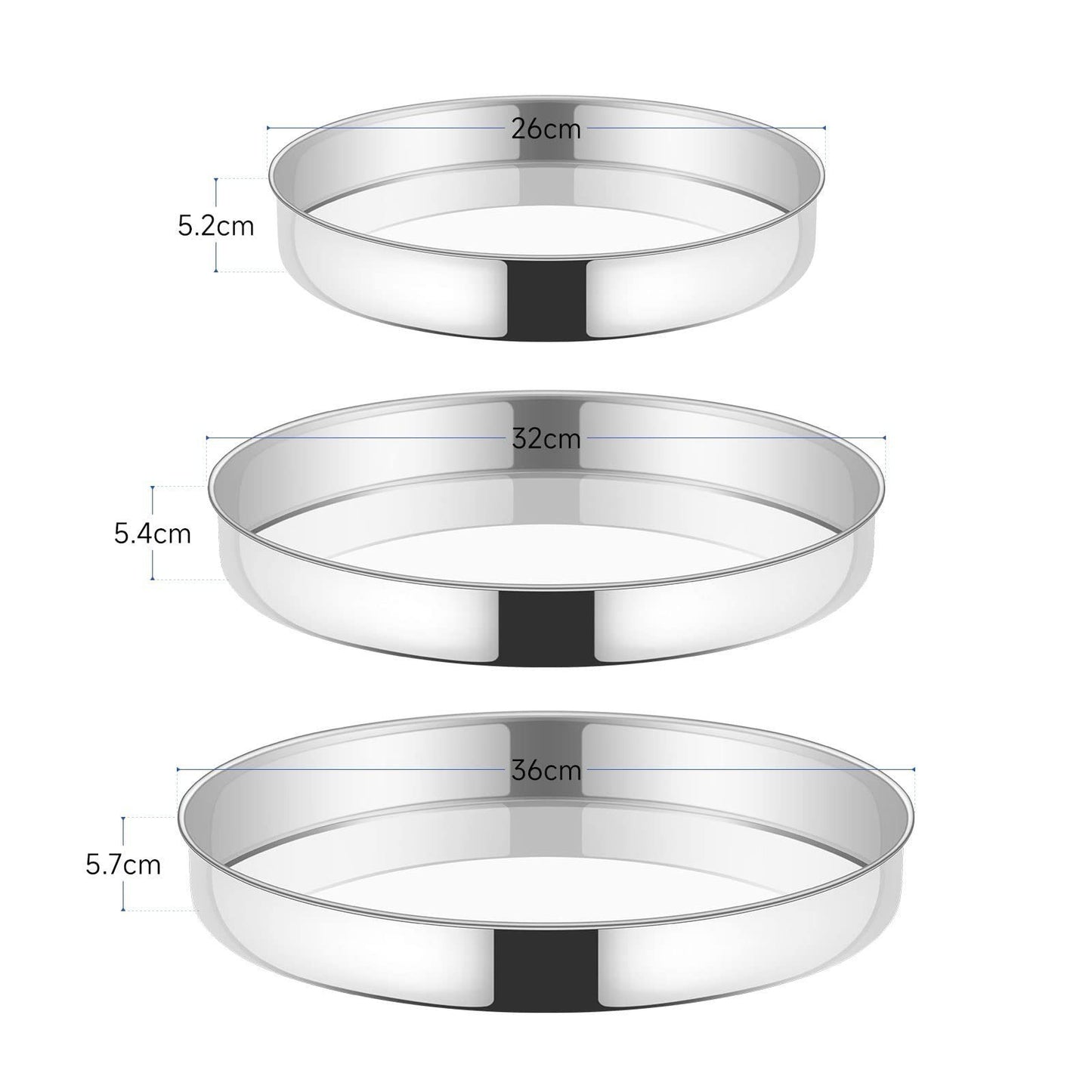 Stahlblech 3-Teilig 26/32/36cm Edelstahl Backblech, Auflaufform, Ofenblech