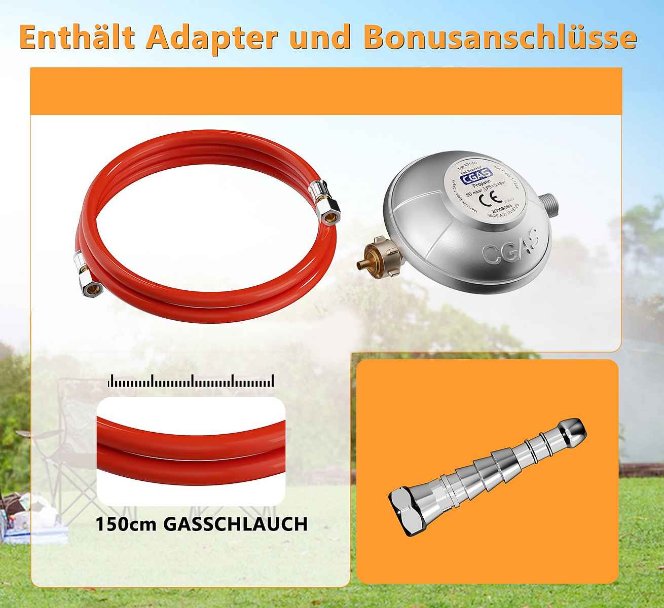 Gaskocher Gasherd Campingkocher 3-Flammig mit/ohne Schlauch und Druckminderer 50 mbar