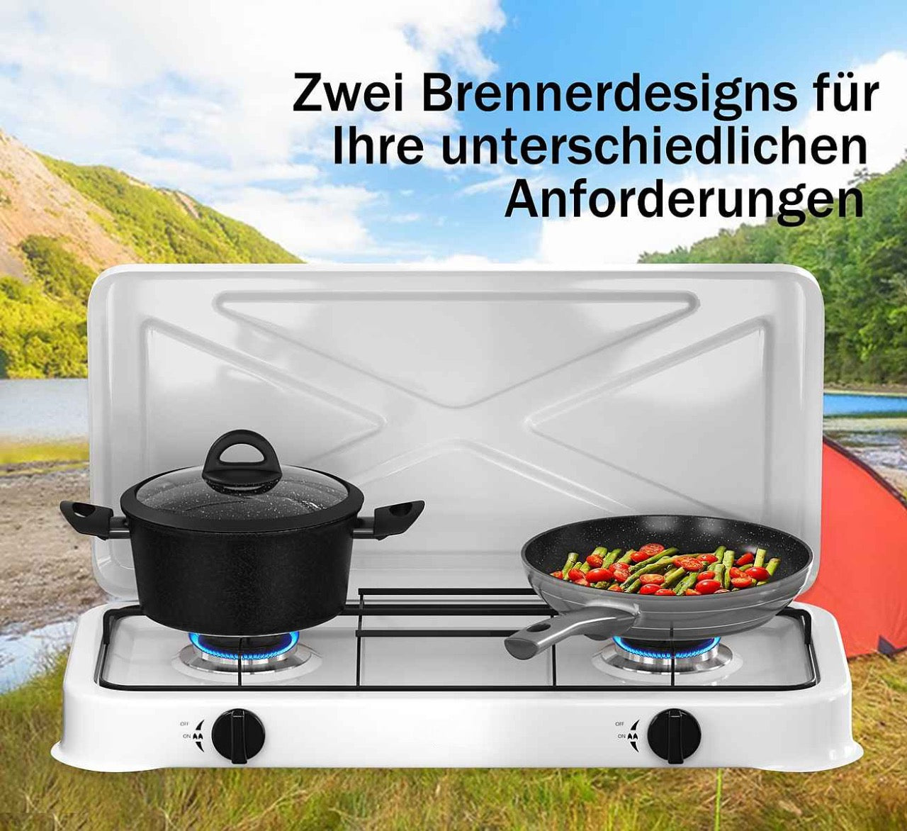 Gaskocher Gasherd Campingkocher 2-Flammig mit/ohne Schlauch und Druckminderer