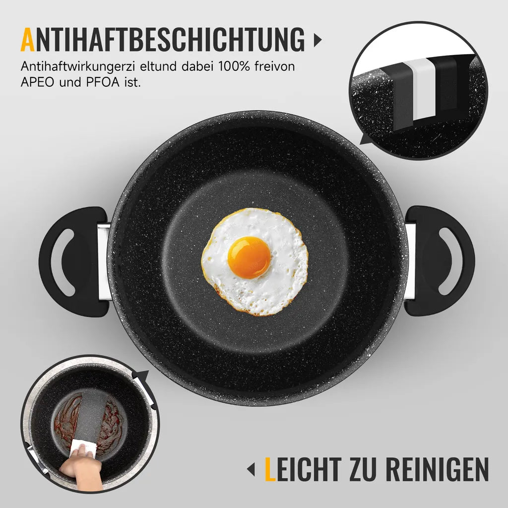 Topf Set 6-Teilig Antihaftbeschichtung 3 Stück mit Glasdeckel 6L/10L/15L Induktionsgeeignet