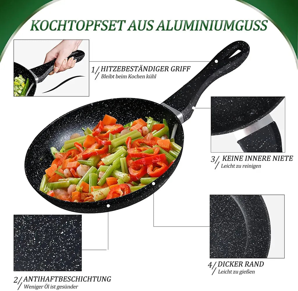 Pfannenset 3-Teilig 20cm/24cm/28cm mit Antihaftbeschichtung, geeignet für alle Herdplatten