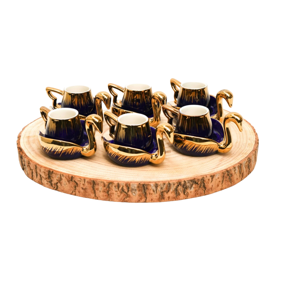 Schwan Kaffeetassen 6er-Set blau/gold