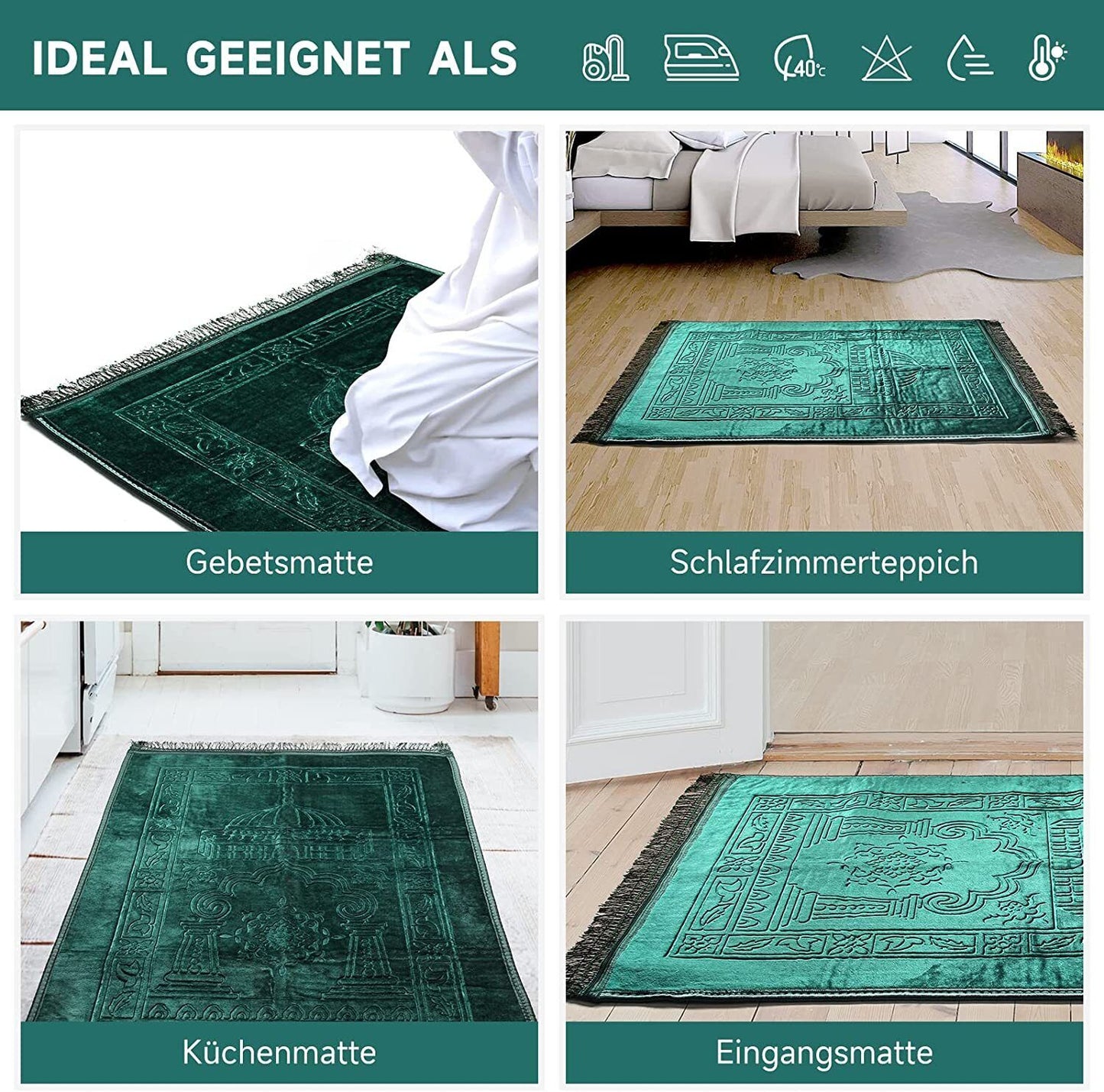 Gebetsteppich 80x120cm - Islamic Prayer Mat in Grün/Braun/Beige/Grau