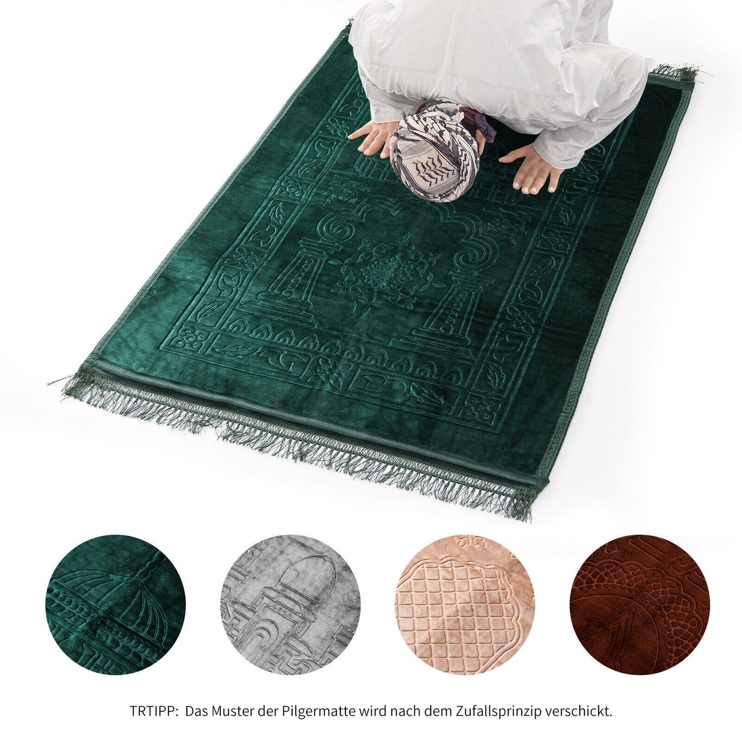 Gebetsteppich 80x120cm - Islamic Prayer Mat in Grün/Braun/Beige/Grau